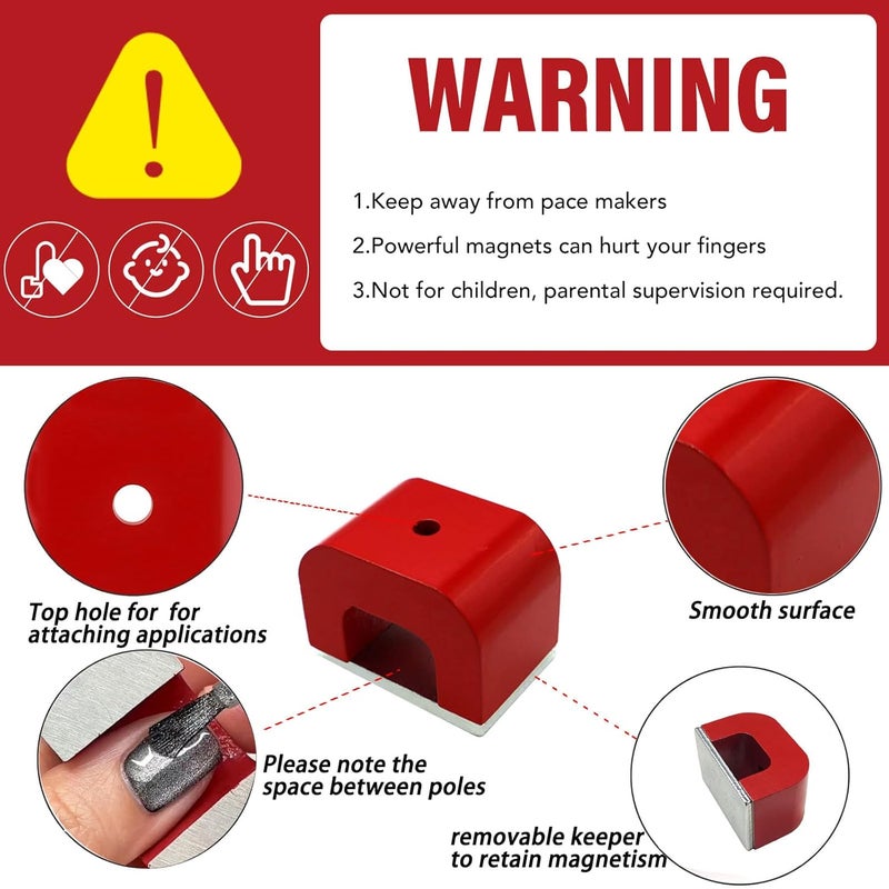 AOAUTO Horseshoe Magnet,U Horseshoe Magnet for Nails,Red Cast Alnico 5 Bridge Magnets with Keeper for Home, Office, and DIY - Image 5